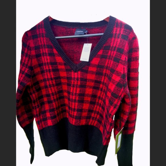Cliche V-neck Sweater Red/Black - Picture 1 of 4